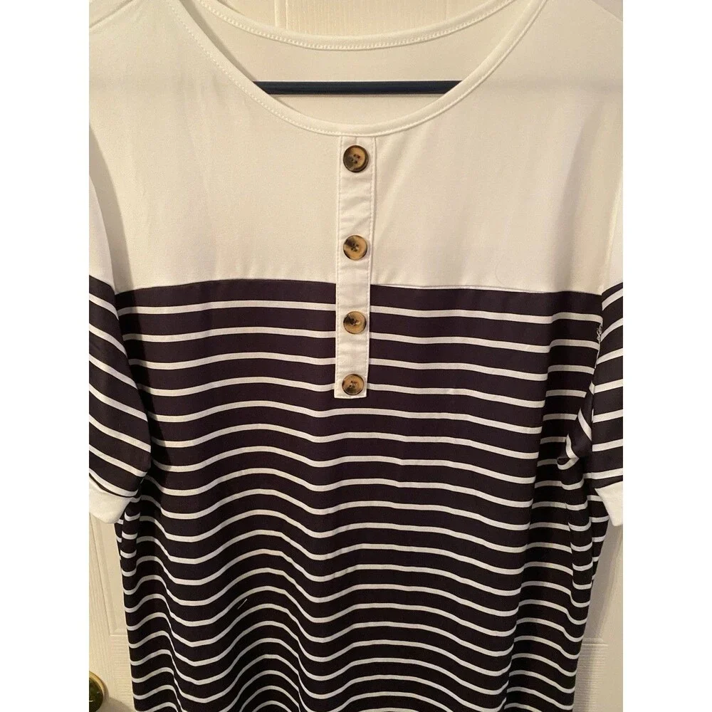 SHEIN Black White Striped Short Sleeve Midi Dress 2X New